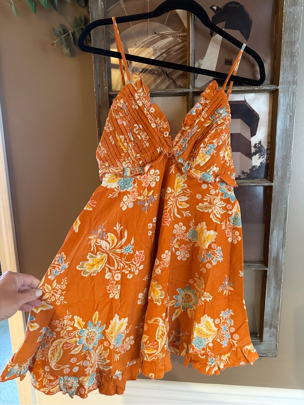 NWOT Free People Floral Boho Mini Dress | Orange Rust Print | small